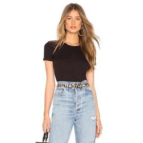 INTIMATELY FREE PEOPLE Women’s Black Short Sleeve Baby Ribbed Top Size XS / Smal - Picture 2 of 5